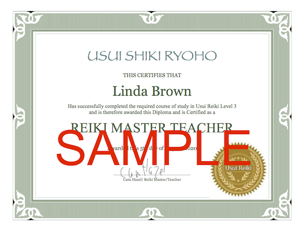 reiki master certificate